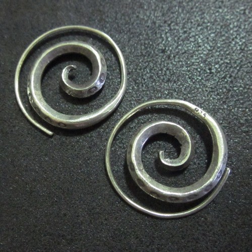 Hill Tribe Fine Sterling Silver Earrings Filigree Spiral Hoop øredobber Aretes - Picture 2 of 6