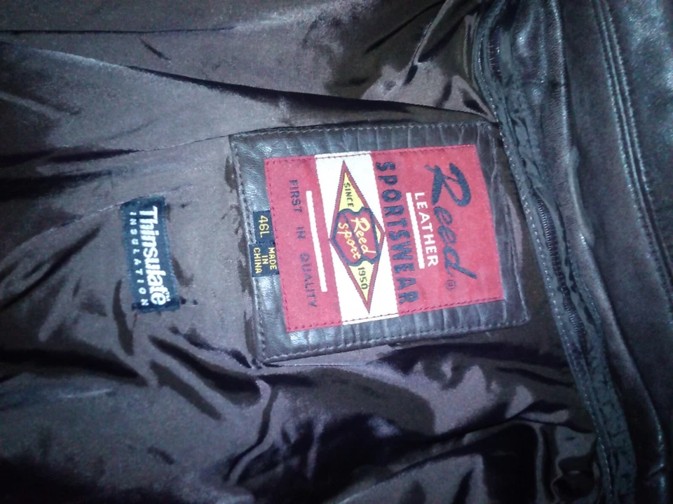 Chaqueta de cuero marrón oscuro Reed talla 46L Café Racer 3M Foto 2 de 4