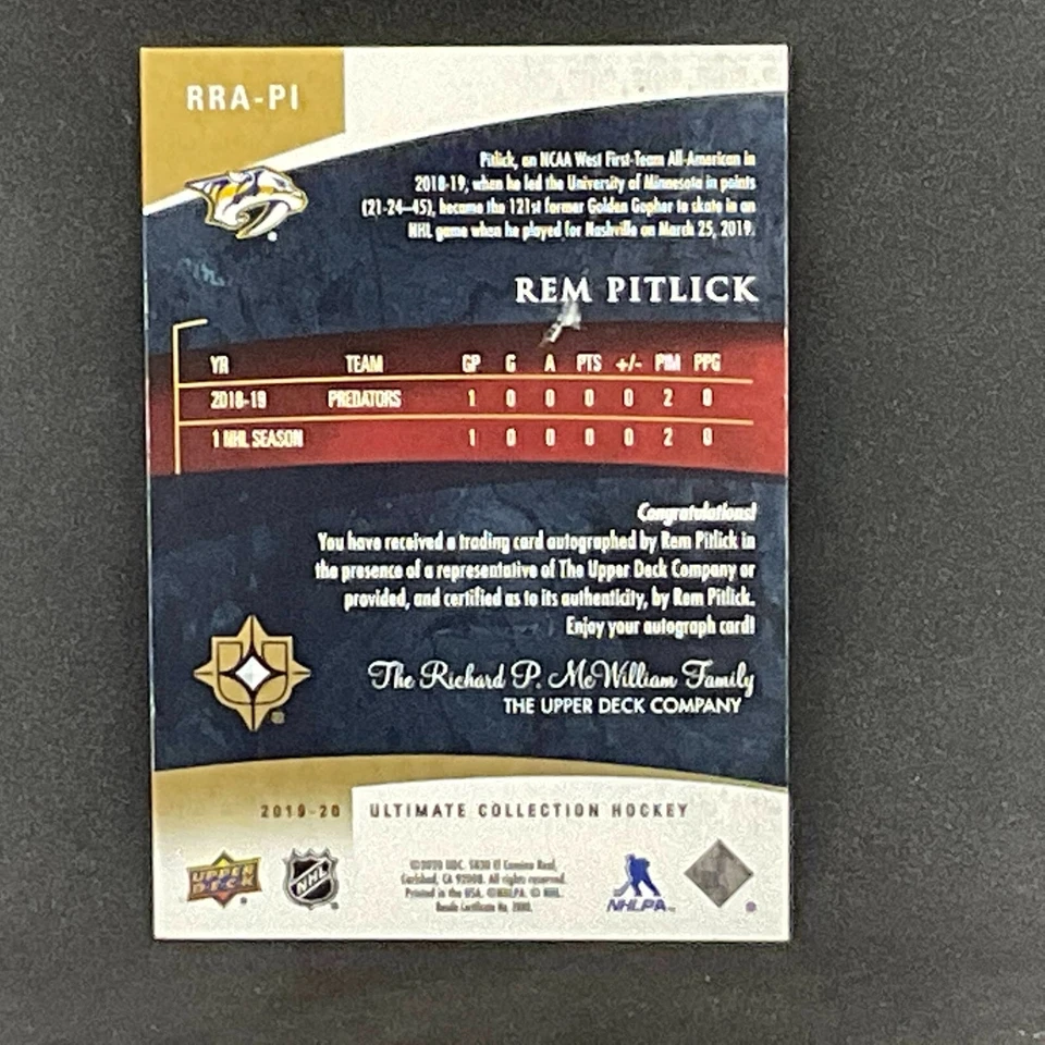 2019-20 US Ultimate Collection - Rem Pitlick Rookie Auto - 178/225 - Nashville - Image 2 of 3