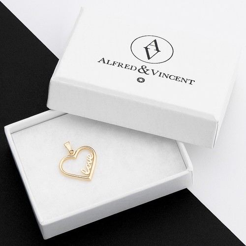 Heart Charm & "Love" Script Solid 14k Yellow Gold Necklace Pendant Boho Jewelry - Picture 3 of 5
