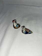 Miniature Tonala Mexican Pottery Bird Figurines Hand Painted Mexico Set of 2
