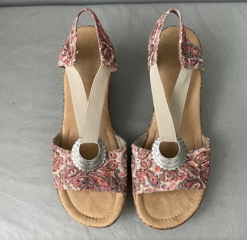 Sandalias Rieker Roberta Talla EU 41 US 9.5 Punta Abierta Tacones de Cuña Zapatos Ojales Boho Foto 2 de 4