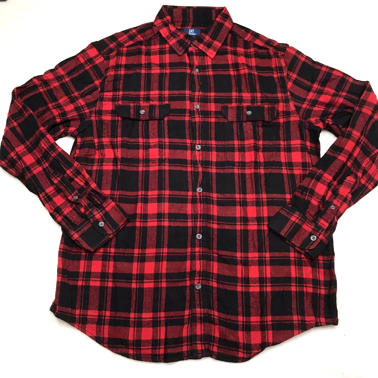 GEORGE Flannel Shirt Men L Red Black Herringbone Plaid Lumberjack Grunge Winter-image