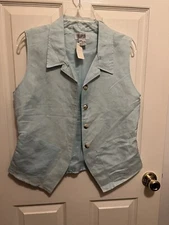 SOSTANZA LADIES LIGHT BLUE LINEN BUTTON FRONT VEST SIZE M NEW VINTAGE