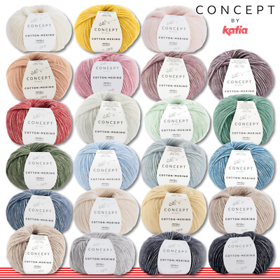 Concept by Katia 3x 50g Cotton-Merino Kettengarn Wolle Häkeln Stricken 23 Farben