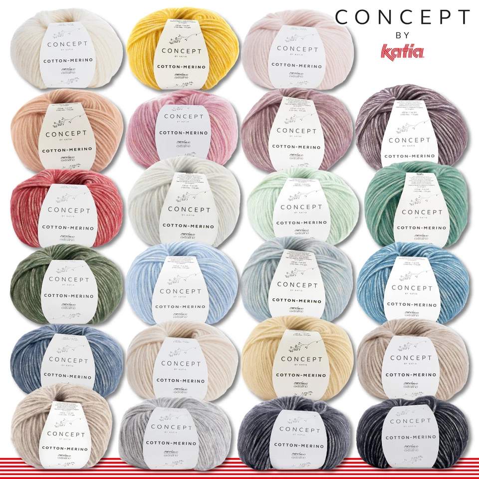 Concept by Katia 50 g Cotton-Merino Kettengarn Wolle Häkeln Stricken 23 Farben