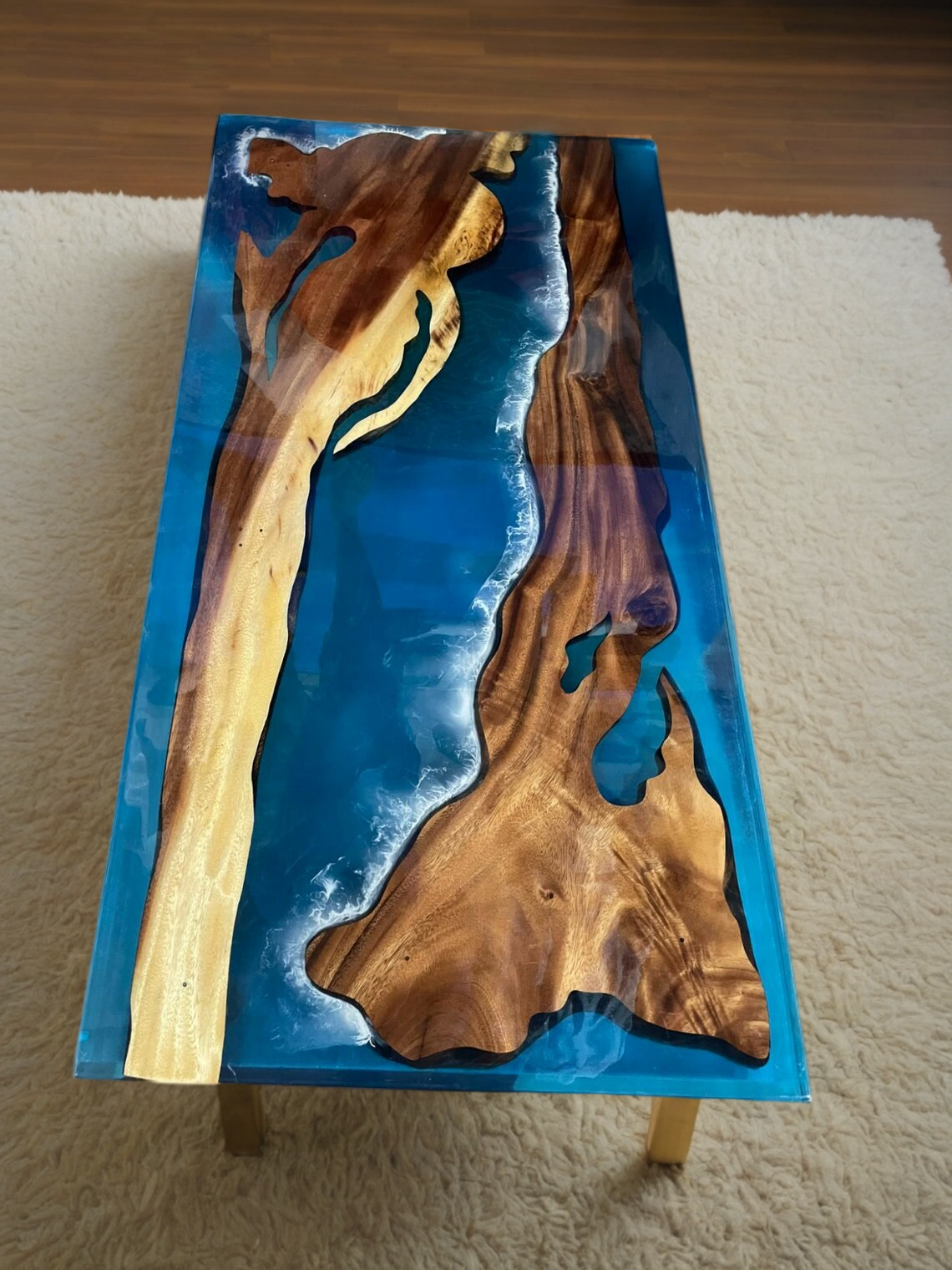 Ocean Epoxy Resin Coffee Table with Bar Top