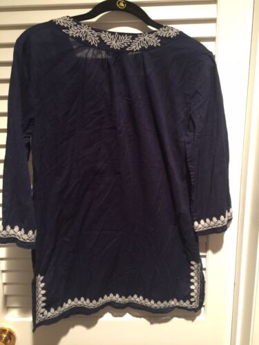 Lands End NAVY Tunic Top White Embroidered Caftan Cover-up Women's Size XS - Bild 4 von 5
