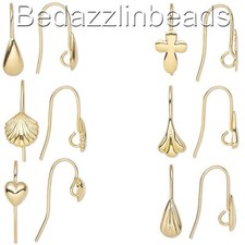 Lot of 10 Gold Plated Hook Earring Findings with Hidden Open Loop Fancy Accent