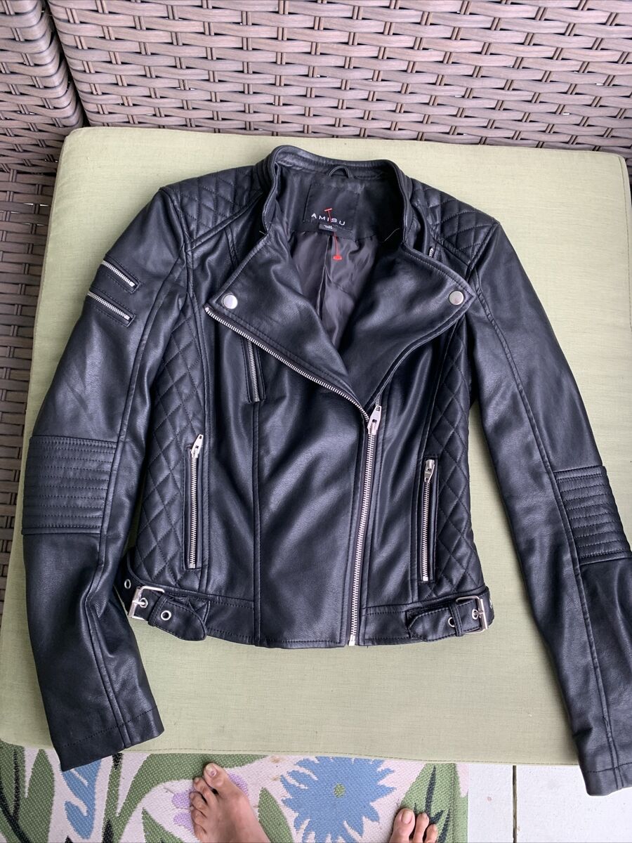 New Amisu black faux leather zip up jacket Size 4 US 34EU | eBay New Amisu black faux leather zip up jacket Size 4 US 34EU | eBay