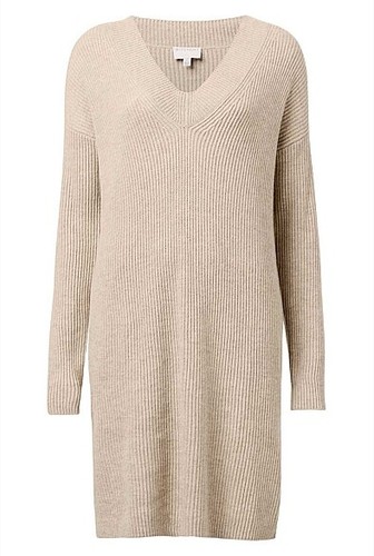 WITCHERY V Neck Sweater Knit Dress Flax 
