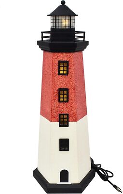 Wood Lighthouse Decor with Light, 16.25''H USB Powered LED Lighthouse Night Light