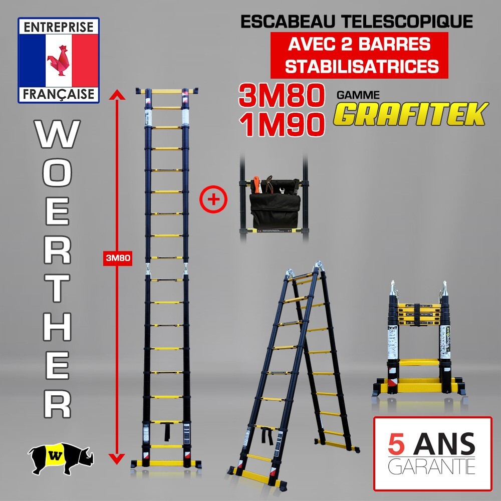 Escabeau télescopique 3m80 pour sécuriser vos travaux de rénovation maison