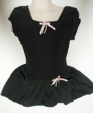 Capsleeve ballet dress in black pink rosette trim girls Princess seam wrap