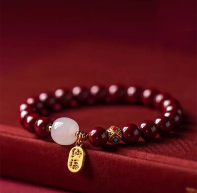 Lucky Wealth Red String Bead Bracelet/burgundy color, vinous/ Handmade 