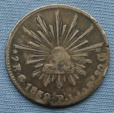 1839 Mexico 2 Reales Go PJ cap & rays