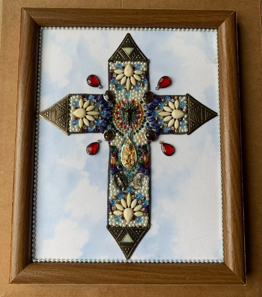 Joyería enmarcada Cruz Multicolor Vintage/Moderno Estrás Joyería Collage Foto 3 de 4