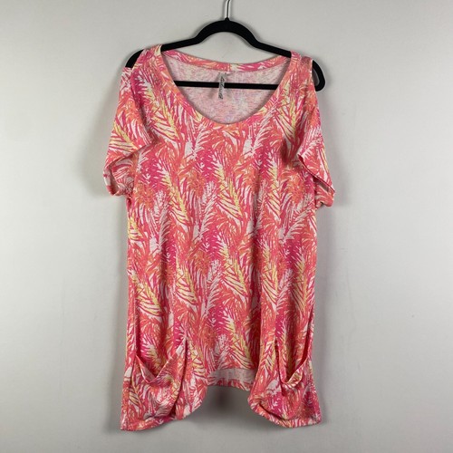 Lulu-B Cold Shoulder Tunic Size XL Pink Orange Short Sleeve Pockets