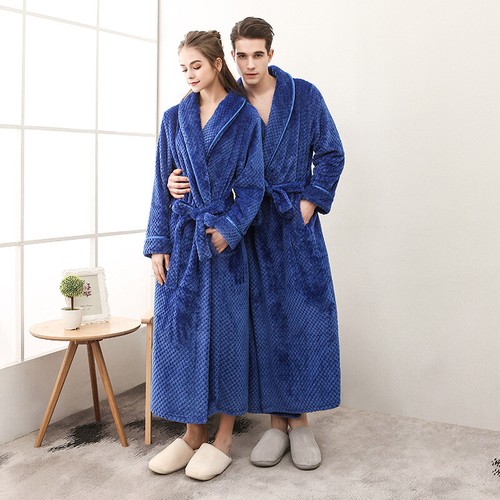 Unisex Womens Dressing Gown BathRobes Luxury Mens Long Robes Fleece Waffle - Picture 9 of 14