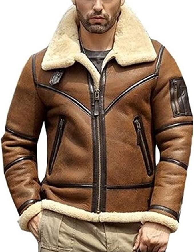 ムートン・ファーコート Left Aviator B3 Mustang Jacket Marlboro Men's B3 Shearling Flight Jacket Aviator Winter Coat Fur