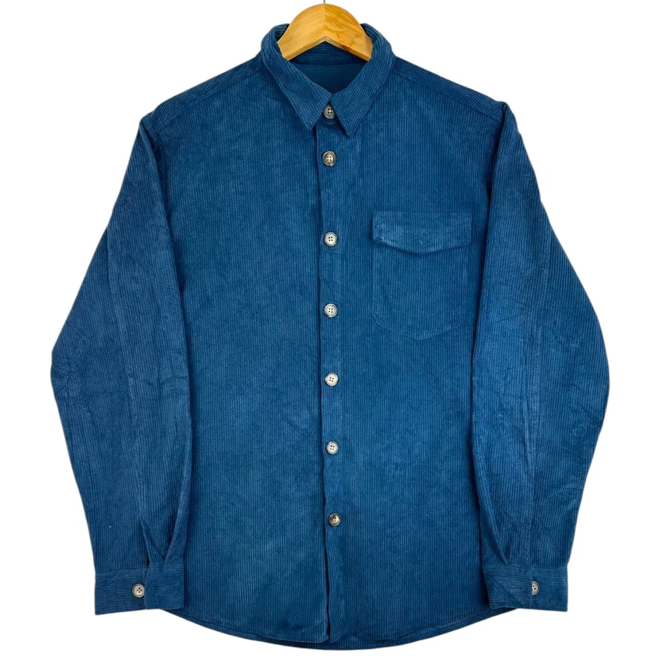 Men's Shirt UK Size M Blue Corduroy Long Sleeve 100% Cotton Pocket Wing Collar - Image 2 of 4
