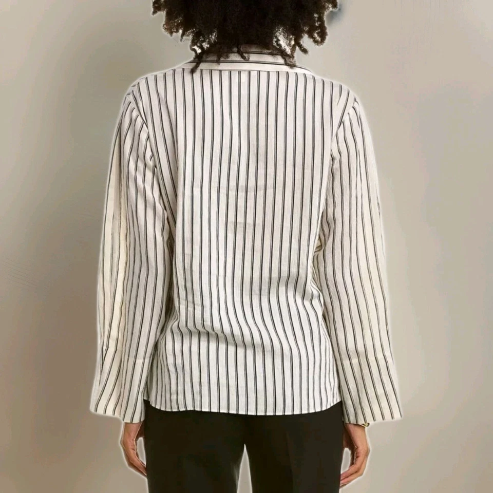 Blusa Vince Doble Raya Manga Larga Crema Abotonada Para Mujer Talla M Foto 2 de 4