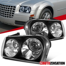 Fit 2005-2010 Chrysler 300 Black Halogen Projector Headlights Head Lamps 05-10 Fit 2005-2010 Chrysler 300 Black Halogen Projector Headlights Head Lamps 05-10