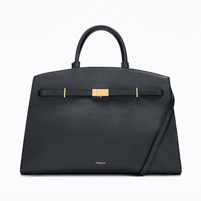 DeMellier The Hudson, Frauenhandtasche, Schwarz, Genarbt, Leder