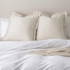 100 Washed Cotton Ruffle Pillowcases CHOOSE SIZE Pack of 2 Linen/Oatmeal