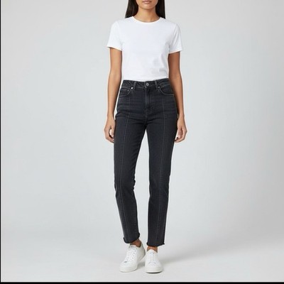 Reformation Seamed Straight Leg Jeans Pacific Wash Black Raw Hem Sz 25 Elevate