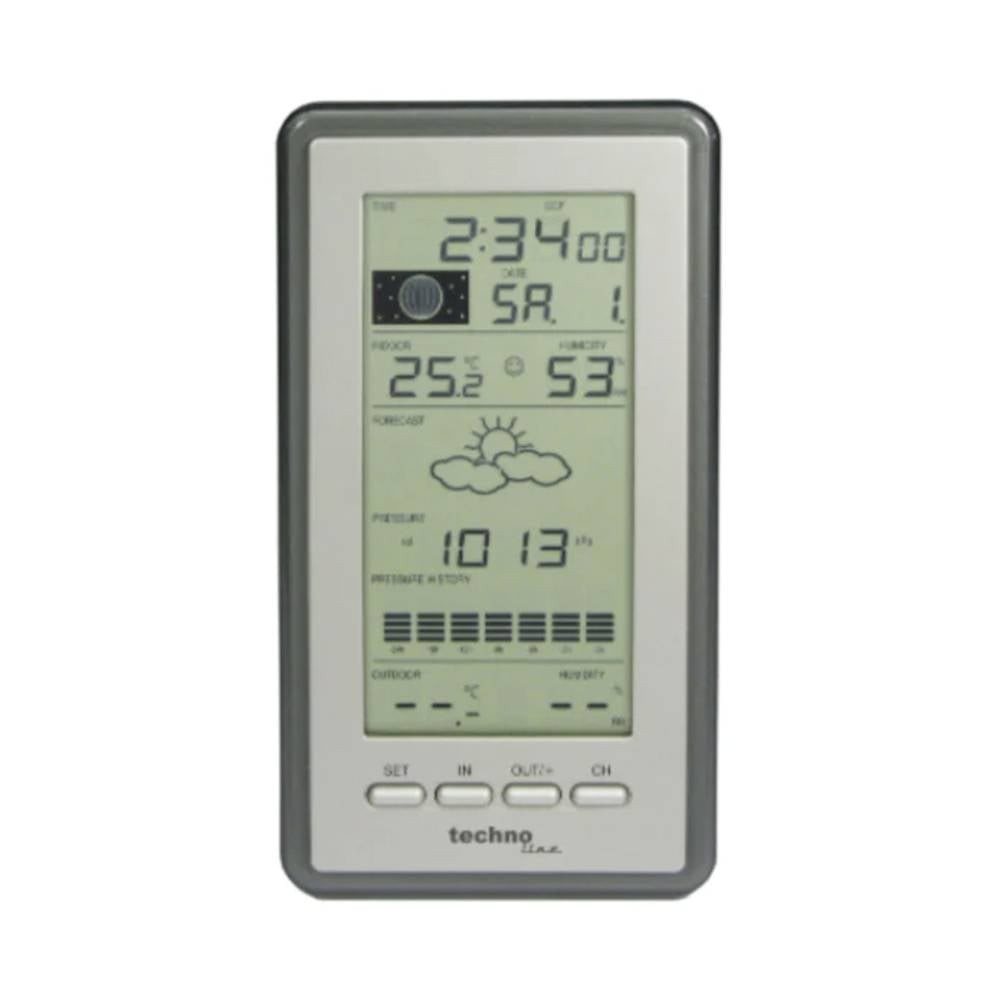 Station météo radiopilotée Techno Line WS 9040 argentée avec écran numérique rétroéclairé