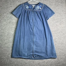 Go Softly Patio Denim Dress Medium M Full Zip Embroidered Blue