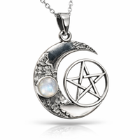 "Mondstein Pentakel Halbmond Mond AnhäNger 18\" Kette 925 Sterling Silber Verpackt"