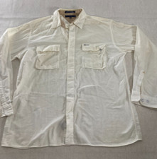 Tommy Hilfiger Button Down Shirt Mens XL Ivory Long Sleeve Pocket Embroidered