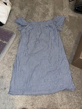 J Crew Linen Cotton Off Shoulder Striped Shift Dress Summer Women's Size 4