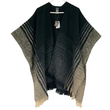 Vince Camuto Black/Brown Herringbone Cap Short Sleeve V-Neck Open Poncho NWT