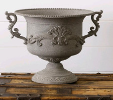 Gray Urn Iron/Metal Planter-16'' x 11''H