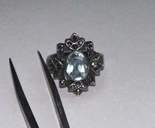 Vintage 925 Sterling Silver Blue CZ Marcasite Ring