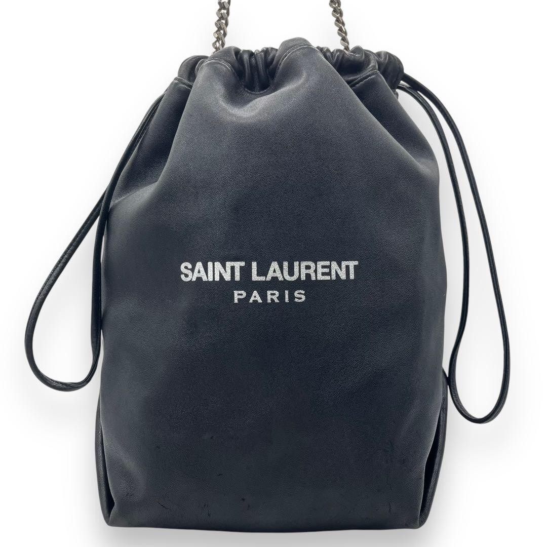 Borsa a secchiello Saint Laurent Teddy nera in pelle catena tracolla unisex ottima