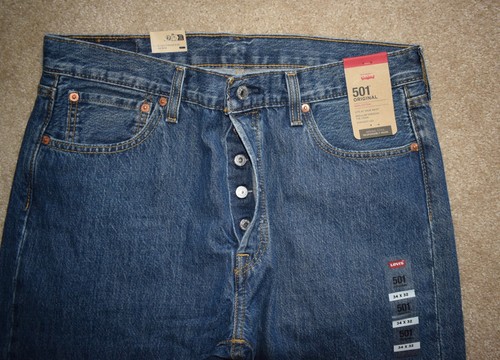 New Mens Levis Jeans 34 X 32 Straight Leg 501 Original Button Fly Cotton Denim - 第 3/4 張圖片