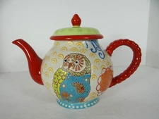 Coastline Imports Dutch Wax Teapot Owl 4 Cups Handpainted Ceramic