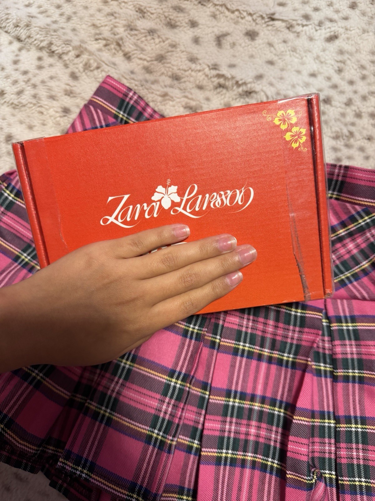 From Zara Larsson Closet - Sunny Fashion Pink Tartan Plaid Pleated Skirt 13/14