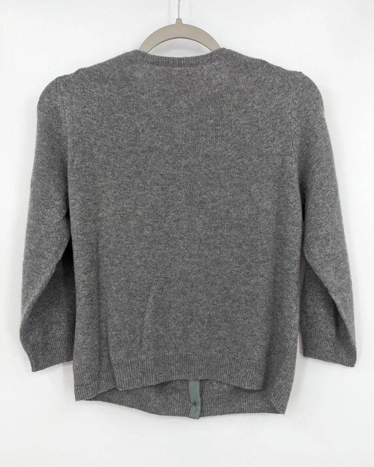 Cárdigan suéter Kenar cachemir manga 3/4 gris con cuentas 100 % cachemir grande Foto 3 de 4