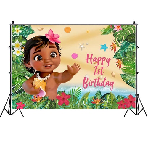 Baby Moana Backdrop Girls 1st Happy Birthday Party Photo Background Banner Prop - Picture 3 of 7
