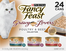 Purina Fancy Feast Gravy Lovers Wet Cat Food Poultry Beef 24 3oz Cans