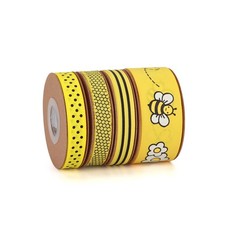 Bee Flower Grosgrain Ribbon Yellow Black White For Gift Wrapping 4 Rolls