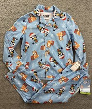 Bluey Boys XS 4/5 Blue Long Sleeve Cozy Button Front Christmas Pajama Set 2pc