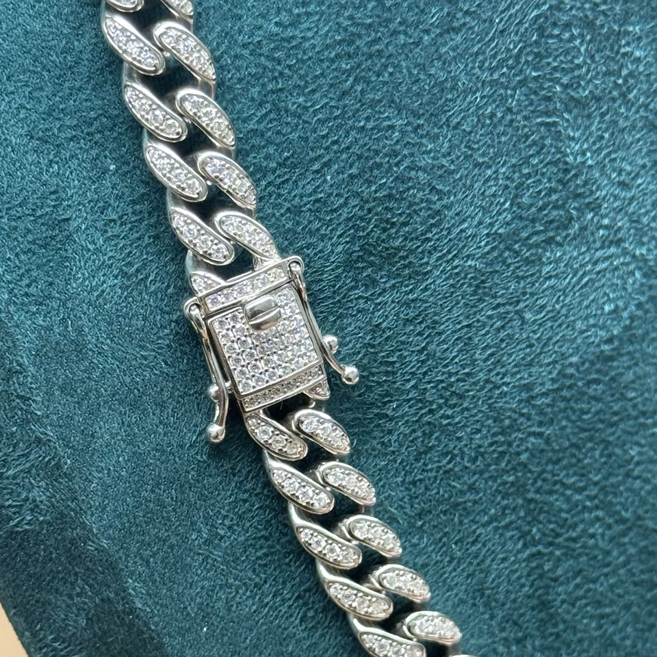 MEN 925 STERLING SILVER Icy CZ MIAMI CUBAN CHAIN NECKLACE 24” 121g 9.9mm - Image 4 of 4