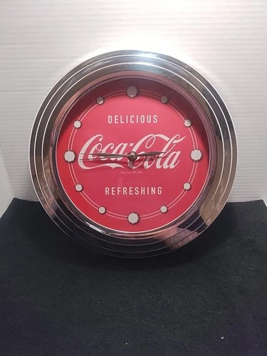 Coca-Cola Wall Clock Delicious Refreshing Vintage Clock Chrome TESTED WORKING