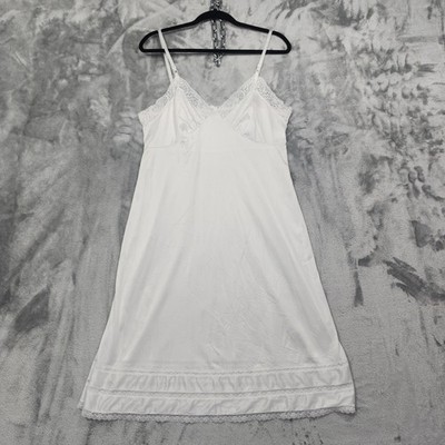 Adonna Full Slip Womens L White Nylon Satin Lace Trim Adjustable Straps Lingerie